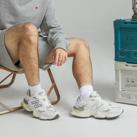 new balance 9060 sea salt white on feet